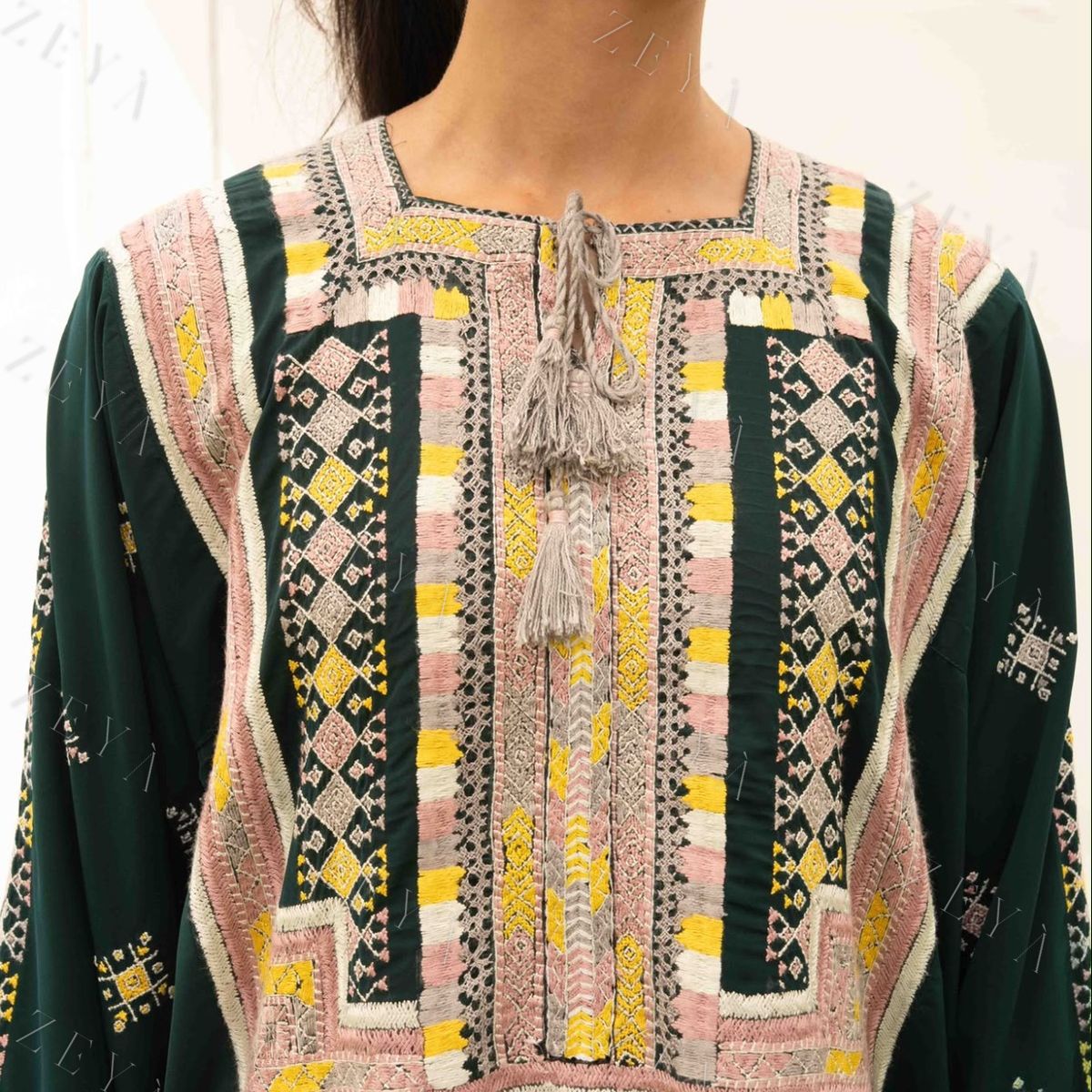 Chest panel — silk thread on lawn
